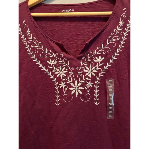 St John's Bay Women's 1X Purple V-Neck Long Sleeve Blouse Casual - Picture 2 of 7